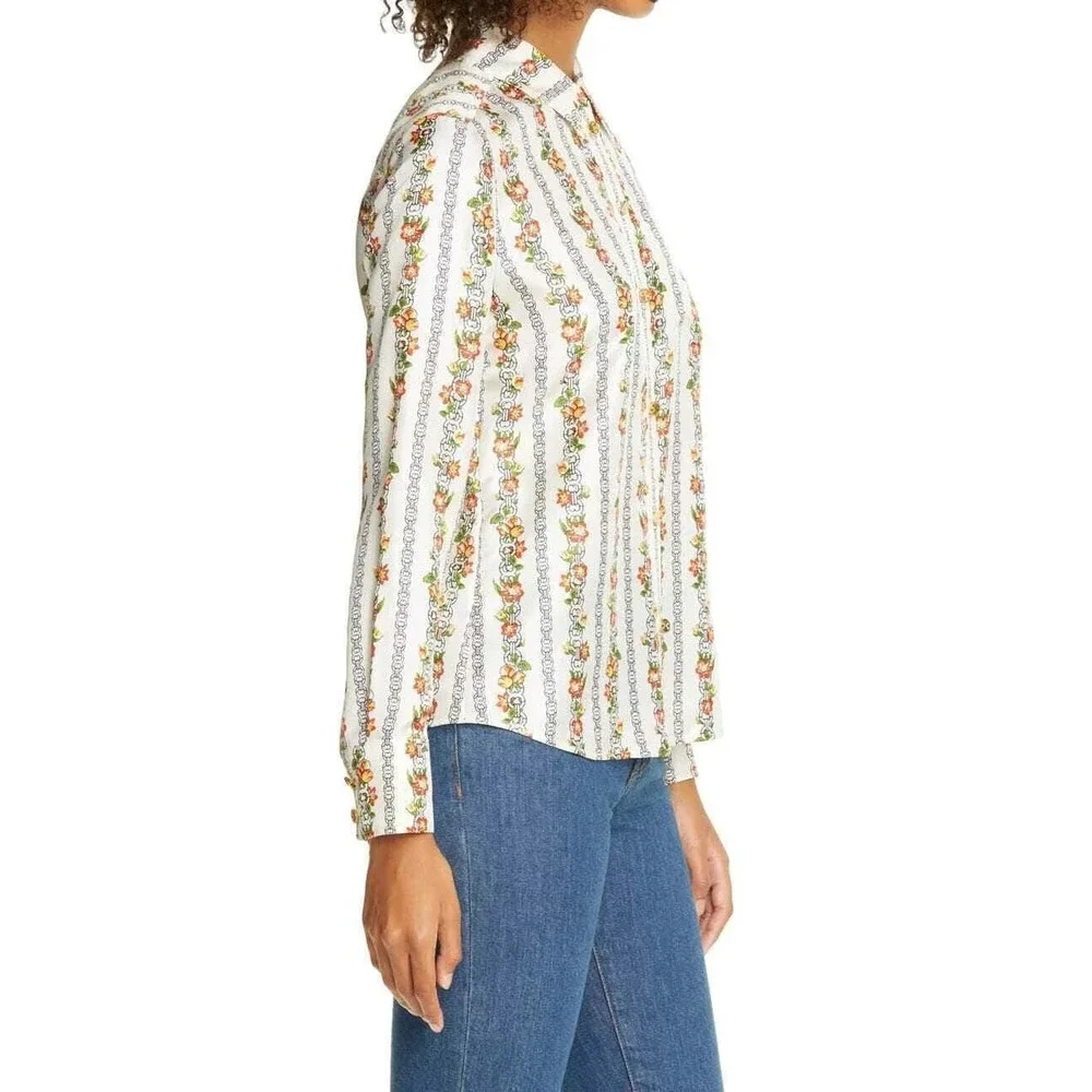 NWT Tory Burch Bridgette Silk Blouse Shirt Gemini Link Rose sz 4 $398 Floral Geo